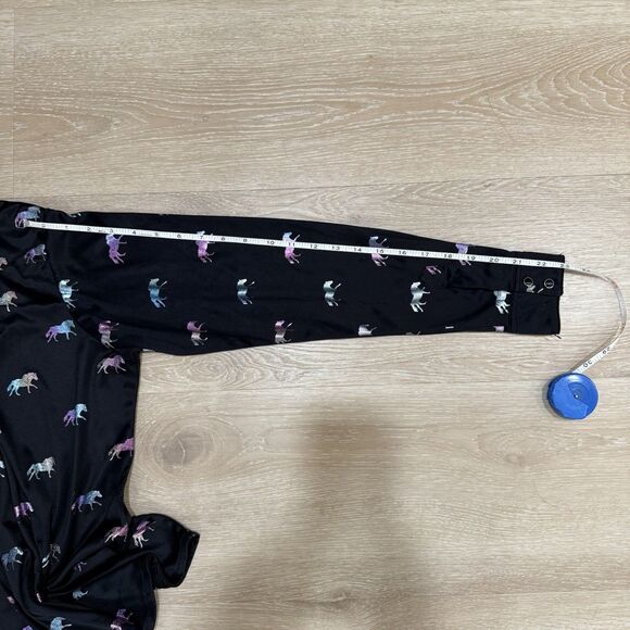 Wrangler Western Shirt Snap Buttons Hologram Horse Print Womens Sz M Black Satin - Picture 10 of 11